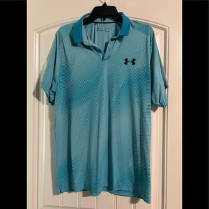 Under armour heat gear golf polo blue striped large